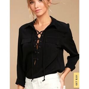 Topshop Lace Up Black Long Sleeve Top Size 6